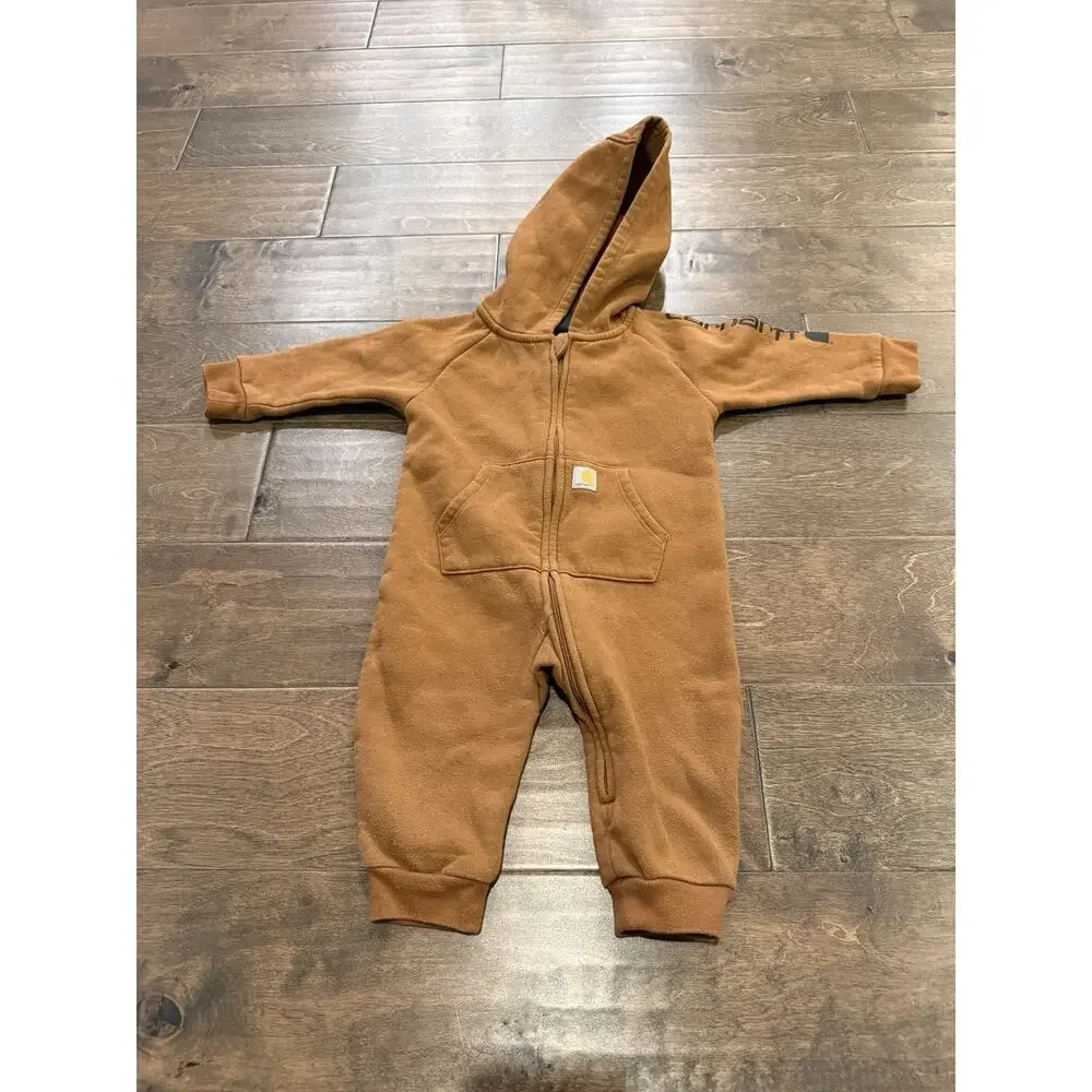 Carhartt Baby Unisex Brown Fleece Hooded Full Zip Coverall Jumpsuit Size 6M